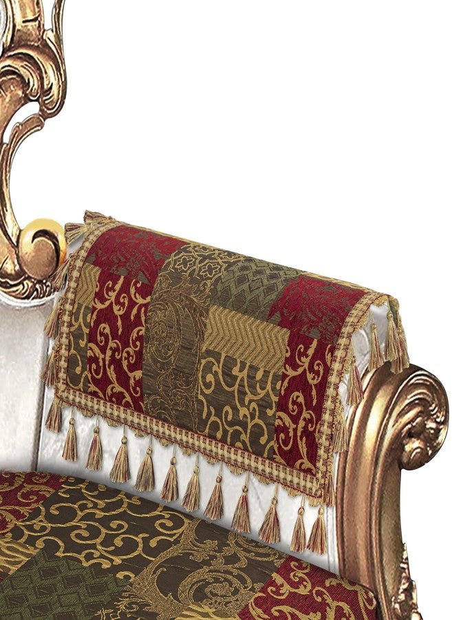 Loom and Mill Luxury Sofa Armrest Covers Set of 2, Classic Damask Thick Chenille Couch Arm Cover Furniture Protector with Lace Edge and Tassels for Chair Couch Sofa (Red&Gold Patchwork, 20x24 inch) - Image 1